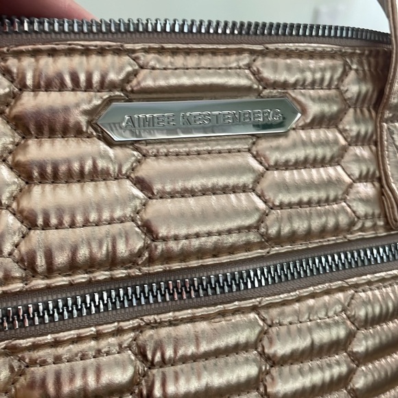 Aimee Kestenberg Rose Gold Mara quilted nylon satchel ziptop bag NEW - Picture 5 of 7